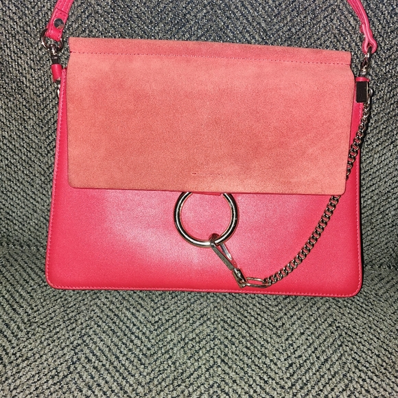 Beautiful Chloe Red Suede/Calfskin ❤️ Faye Bag! 10 by 12 in. - Picture 4 of 7